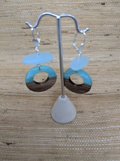 Frosted sea green glass with hoop shaped bead Silver